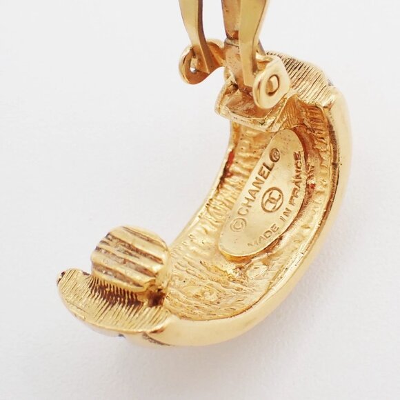 CHANEL Quilted Hoop Earrings Large Clip-On Gold GHW France Vintage - Picture 8 of 13